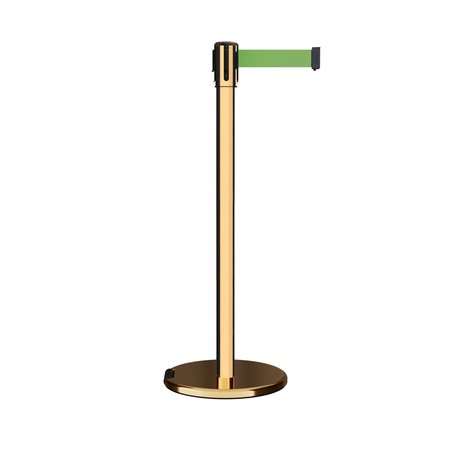 MONTOUR LINE Retractable Belt Rolling Stanchion, 2ft Pol.Brass Post  9ft. Lt Grn ME530-PB-LGN-90